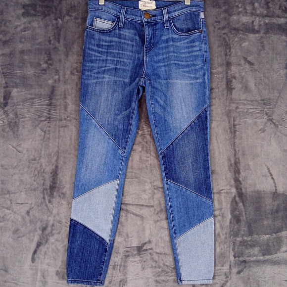 Current/Elliott Jeans Womens 26 Blue Patchwork Skinny Ankle Mid Rise Distressed - Picture 2 of 10